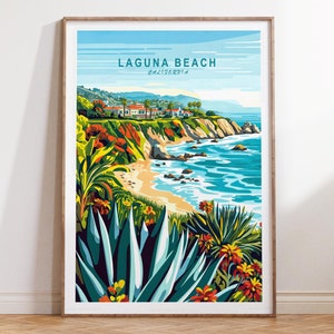 Poster de voyage de Laguna Beach en Californie, art mural californien, impression côtière du comté d'Orange, cadeaux déco, cadeaux de voyage