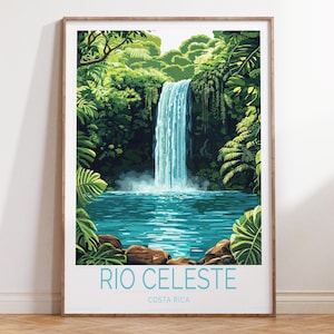 Plakat podróżniczy Rio Celeste Costa Rica, wydruk Parku Narodowego Wulkanu Tenorio, wydruk Rio Celeste, prezenty urodzinowe, wystrój domu