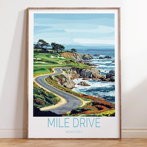 Mile Drive Monterey Travel Poster, Monterey Travel Wall Art, Mile Drive Monterey Print, Birthday Present, Wedding Present
