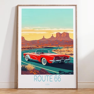 Route 66 Custom Travel Poster, Main Street of America Wall Art, USA Travel Print, City Personalised Gifts, Home Decor