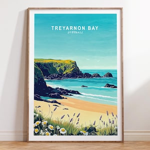 Treyarnon Bay Cornwall Travel Poster, Treyarnon Bay Travel Wall Art, Cornwall Travel Print, Birthday Gifts, Wedding Gifts