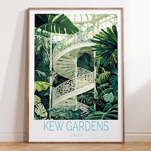 Póster de pasarela por las copas de los árboles de Kew Gardens, arte mural de viaje de Kew Gardens, impresión de viaje a Londres, regalos de cumpleaños, regalos de boda