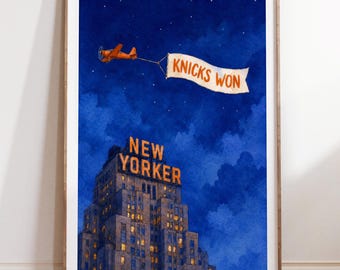 New York Basketball, New Yorker Building Poster, Jalen Brunson