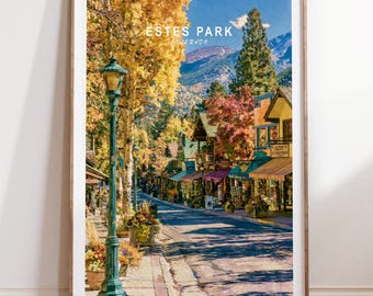 Estes Park Print, Rocky Mountain Town Poster, Travel Wall Decor