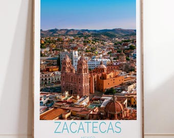 Zacatecas Mexico Poster, Historic Cathedral Print, Mexican City Wall Art