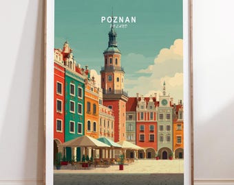 Poland Wall Art, Historic Market Square Scene, Colorful Travel Poster