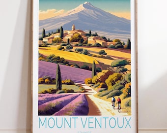 Cartel de viaje, Mont Ventoux Francia, ruta ciclista de Provenza