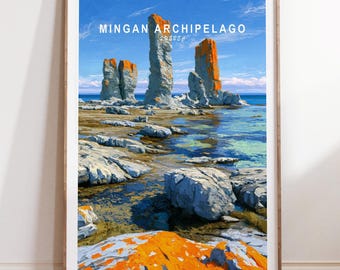 Mingan Archipelago Poster, Oil Painting, Quebec Print
