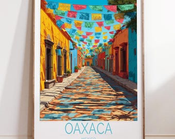 Oaxaca Mexico Travel Poster, Colorful Street Print, Mexican Wall Art