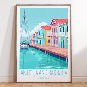 Impressão de viagem do Caribe de Antígua e Barbuda, pôster de viagem do Caribe, impressão de arte de parede de Antígua e Barbuda, presentes de casamento