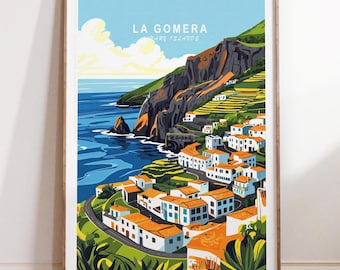 Lámina de arte mural de La Gomera, lámina de viaje a La Gomera, Islas Canarias, póster de viaje a La Gomera, póster de viaje minimalista, decoración del hogar