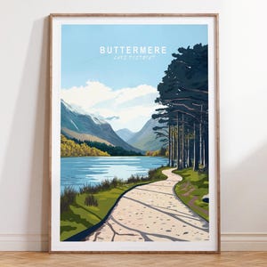 Buttermere Wand Kunst Druck, Buttermere Seenplatte Reise Poster, Seenplatte Reise Poster, Minimalistisches Reise Poster