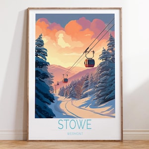 Stowe Vermont Travel Wall Art, Vermont Skiing Poster, Stowe Winter Print, Personalised Travel Gifts, House Warming Gifts