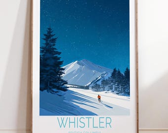 Arte mural de viaje de Whistler, Columbia Británica, impresión invernal de Whistler, póster de esquí de Columbia Británica, regalos para inauguración de casa