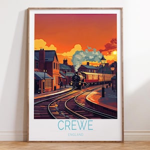 Crewe England Travel Poster, England Travel Wall Art, Crewe Travel Print, Personalised Travel Gifts, Wedding Present