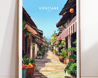 Vientiane Travel Poster, Laos Travel Print, Vientiane Laos Travel Wall Art, Minimalist Travel Poster, Wedding Gifts