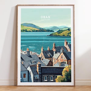 Affiche de voyage Oban en Écosse, impression d'art mural Ecosse, impression de voyage Oban, affiche de voyage minimaliste, cadeaux de décoration intérieure