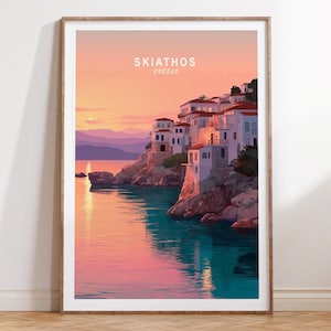 Skiathos Wall Art Print, Skiathos Travel Print, Skiathos Greece Travel Poster, Minimalist Cityscape, Wedding Present