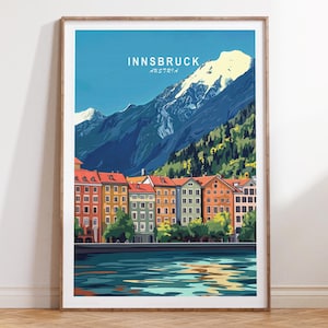 Innsbruck Österreich Reise-Druck, Österreich-Reise-Plakat, Alpenschloß-Wand-Kunst, minimalistisches Stadtbild, Geburtstagsgeschenke