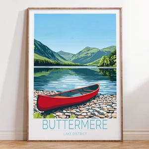 Buttermere Seenplatte Reise-Druck, Buttermere Reiseplakat, Seenplatte Wand Kunst, personalisierte Reisegeschenke