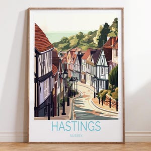 Hastings Sussex Reiseplakat, Sussex Reisedruck, Hastings Wandkunst, House Warming Geschenke, personalisierte Geschenke