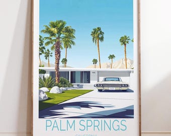Arte mural de viajes a Palm Springs, California, póster de viajes a California, impresión de viajes a Palm Springs, regalos de inauguración de casa, regalos de boda