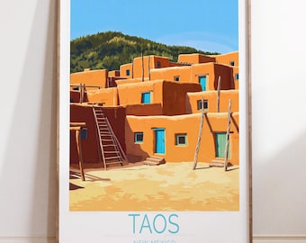 Cartaz de viagem de Taos, Novo México, Arte de parede de viagem de Taos, Impressão de viagem do México, Cartaz de viagem personalizado, Presentes de viagem personalizados