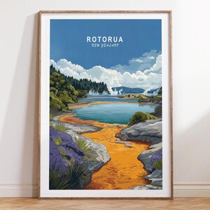 Rotorua Travel Print, New Zealand Travel Wall Art, New Zealand Rotorua Travel Poster, Minimalist Cityscape,  Birthday Gifts
