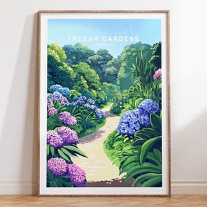 Trebah Gardens Reiseplakat, Trebah Gardens Cornwall Reisedruck, Cornwall Wand Kunst Druck, minimalistisches Reiseplakat