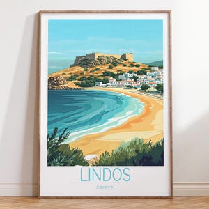 Lindos Greece Travel Wall Art, Greece Travel Poster, Lindos Travel Print, House Warming Gifts, Custom Travel Poster