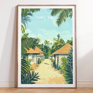 Tamil Nadu Indien Reisewandkunst, Indien Reiseplakat, Tamin Nadu Reisedruck, personalisiertes Reiseplakat, minimalistisches Stadtbild