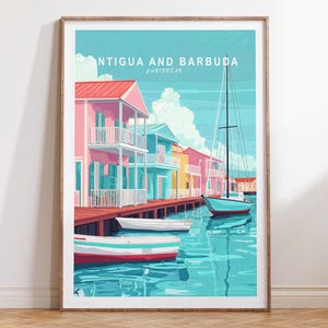 Antigua und Barbuda Reisedruck, Antigua und Barbuda Karibik Reisewandkunst, Karibik Reiseplakate, personalisierte Reisegeschenke