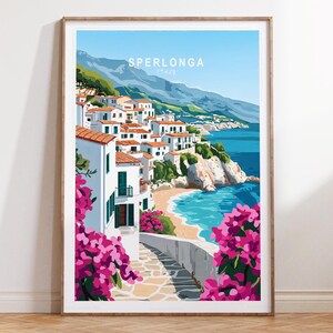 Sperlonga Travel Wall Art, Włochy Plakat Podróżniczy, Sperlonga Włochy Wydruk Podróżniczy, Minimalistyczny Krajobraz Miejski, Prezenty Wystrój Domu