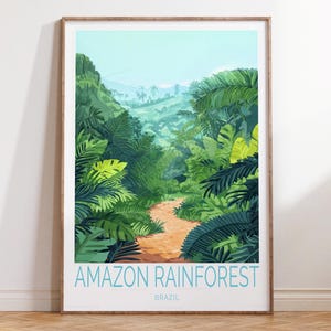 Impression de voyage forêt amazonienne au Brésil, affiche de voyage au Brésil, impression d'art mural forêt amazonienne, cadeaux de voyage personnalisés