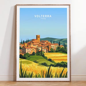 Impression de voyage Volterra en Italie, affiche de voyage en Italie, impression d'art mural Volterra, cadeaux de pendaison de crémaillère, affiche de voyage minimaliste