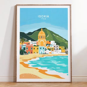 Impression de voyage d&#39;Ischia, impression de voyage d&#39;Ischia en Italie, impression d&#39;art mural Italie, affiche de voyage minimaliste, cadeaux de pendaison de crémaillère