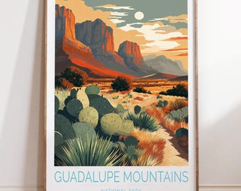 Guadalupe Mountains Reiseplakat - Texas, Guadalupe Mountains Druck, Texas Poster, Nationalpark Wandkunst, Texas Druck