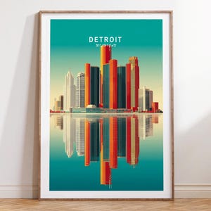Detroit Reise-Druck, Detroit MI Reise-Plakat, Artenschutz-Wandkunst, minimalistisches Stadtbild, Geburtstagsgeschenke