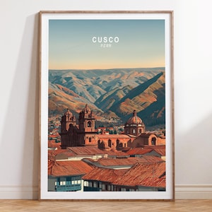 Stampa artistica da parete di Cusco, poster di viaggio di Cusco, Perù, stampa di viaggio in Perù, paesaggio urbano minimalista, regali di compleanno, regali di nozze