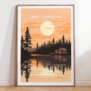 Lake Livingston Texas Reisedruck, See Wohnzimmer, Texas Reiseplakat, Wohnkultur, minimalistisches Reiseplakat