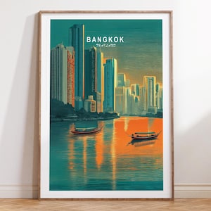 Bangkok Travel Print, Thailand Wall Art Print, Bangkok Thailand Travel Poster, Minimalist Cityscape, Wedding Gifts