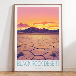 Impression de voyage Black Rock Desert Nevada, affiche de voyage Nevada, impression d'art mural Rock Desert, cadeaux d'anniversaire, cadeaux de mariage