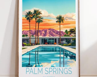 Impresión de viaje a Palm Springs, arte mural de viaje a California, póster de viaje a Palm Springs, California, decoración del hogar, regalos de boda