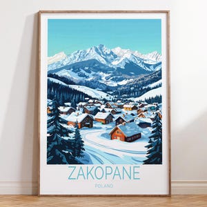 Impresión de arte mural de Zakopane, Polonia, póster de esquí en Polonia, impresión invernal de Zakopane, regalos de viaje personalizados, regalos de decoración para el hogar
