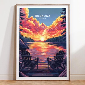 Impressão de parede de Muskoka, Canadá, impressão de viagem de Muskoka, pôster de viagem do Canadá, paisagem urbana minimalista, presentes de decoração para casa