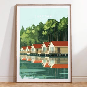 Impression d'art mural lac Sam Rayburn, impression de voyage au Texas, affiche de voyage lac Sam Rayburn au Texas, affiche de voyage minimaliste