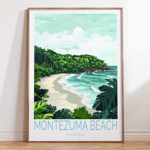 Póster de viaje a la playa de Montezuma, Costa Rica, impresión de viaje a la playa de Montezuma, arte mural de viaje a Costa Rica, regalos de cumpleaños, decoración del hogar