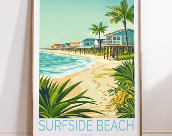 Surfside Beach Texas Travel Print, Surfside Beach Travel Wall Art, Texas Travel Poster, Personalised Gifts, Home Decor Gifts