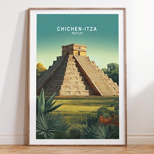 Chichen-Itza Travel Poster, Chichen-Itza Mexico Travel Wall Art, Mexico Travel Print, Minimalist Cityscape, Home Decor