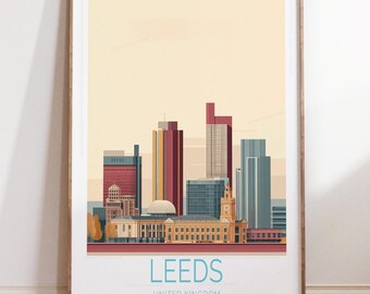 Póster de viaje a Leeds, Reino Unido, arte mural de viaje a Reino Unido, impresión de viaje a Leeds, regalos de decoración para el hogar, regalos de cumpleaños